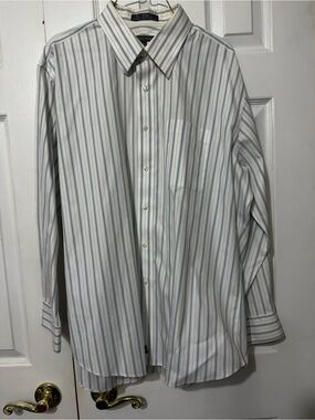 Nordstrom Striped Long-Sleeve Dress Shirt - White with Blue Stripes
